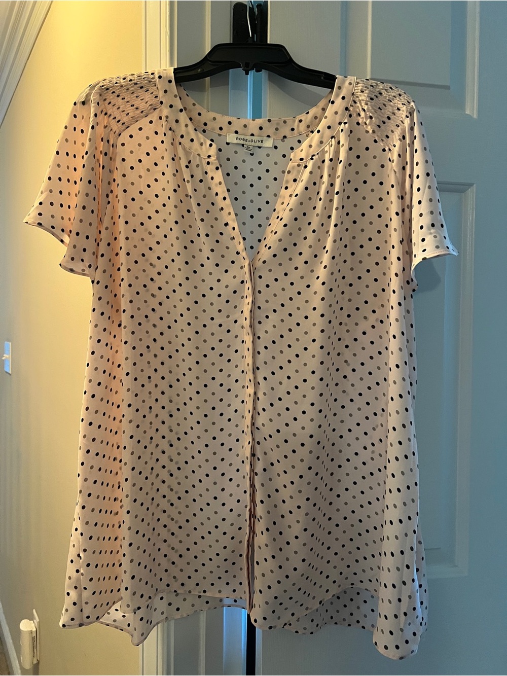 Rose & Olive light pink Polka Dot Short Flutter Sleeve Blouse